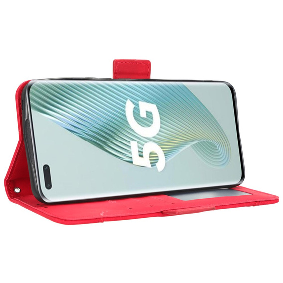 Etui z klapką do Honor Magic 5 Pro 5G, Card Slot, czerwone