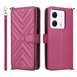 Etui z klapką do Xiaomi Poco M7 Pro 5G, Crossbody Leather Wallet, bordowe