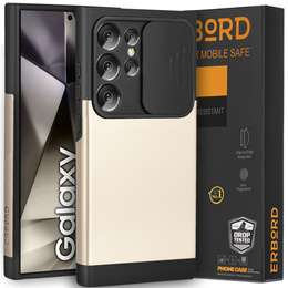 Pancerne etui do MagSafe na Samsung Galaxy S24 Ultra, ERBORD MagProtect Cam Slider, złote