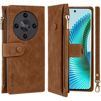 Etui z klapką do Honor Magic 6 Lite 5G, Wallet Zipper Pocket, brązowe