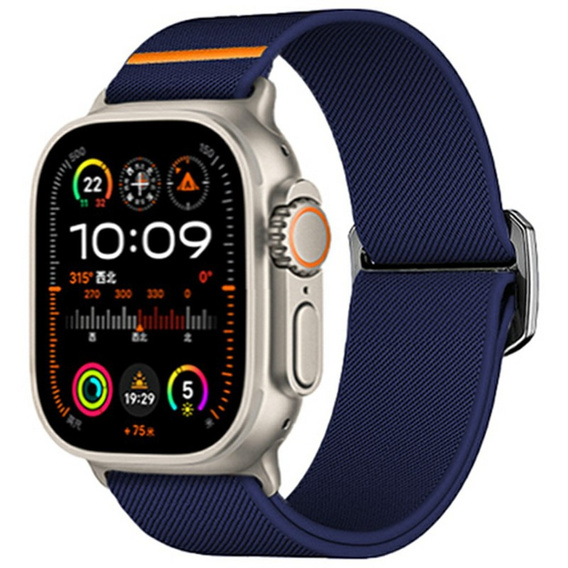 Pasek Nylonowy do Apple Watch 1/2/3/4/5/6/7/8/9/10/11/SE Ultra 1/2/3 42/44/45/46/49mm, elastyczny, Granatowy