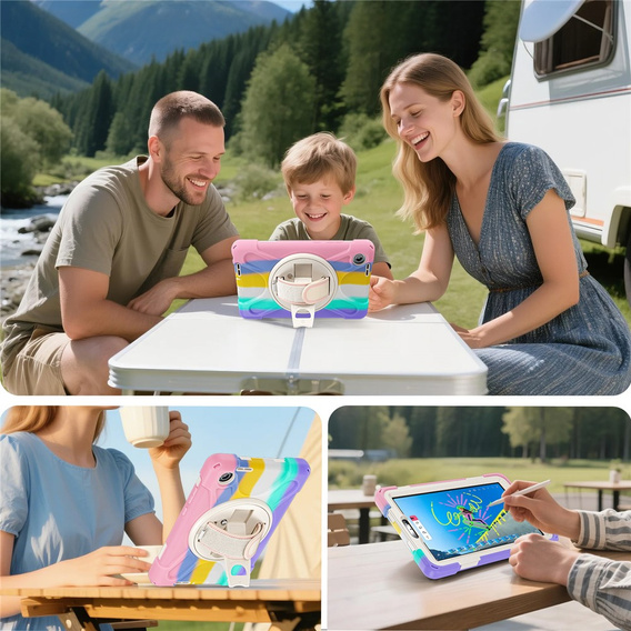 Pancerne etui do Lenovo Tab One 8,7", z podstawką i paskiem na ramię – wielokolorowe