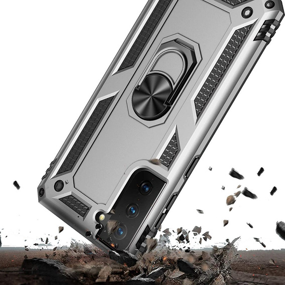 Etui pancerne do Samsung Galaxy S21, Nox Case Ring, srebrne