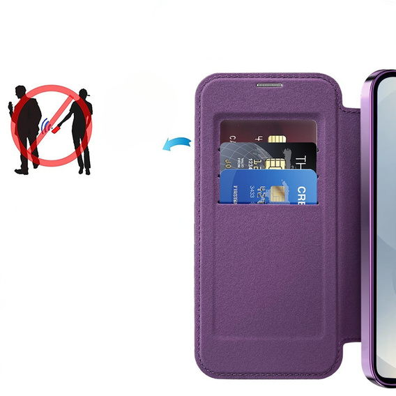 Etui z klapką do Samsung Galaxy S25, RFID Wallet MagSafe z ochroną aparatu, fioletowe