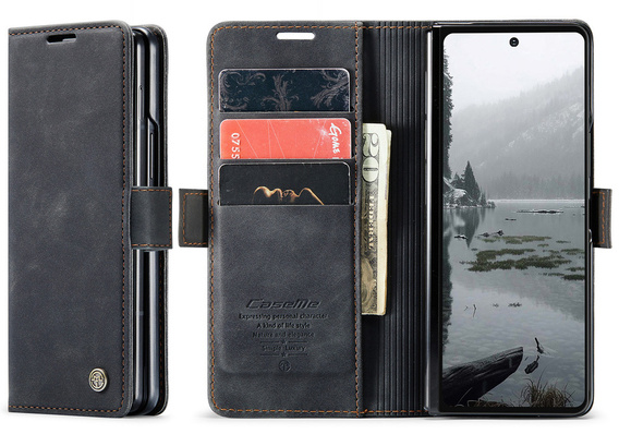 Etui CASEME do Samsung Galaxy Z Fold7 5G, Leather Wallet Case, czarne