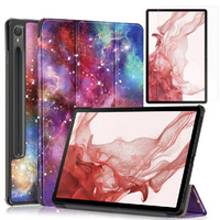 Zestaw Etui do Samsung Galaxy Tab S9 z miejscem na rysik, Wielokolorowe, Galaktyka + Szkło