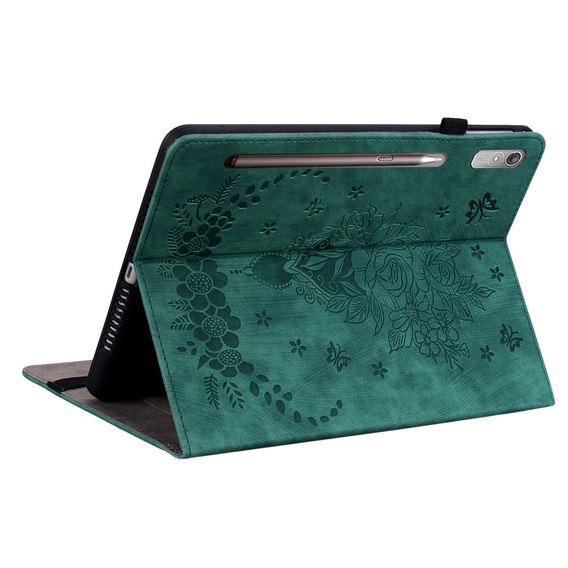 Etui do Lenovo Tab P12, Rose and Butterflies, zielone