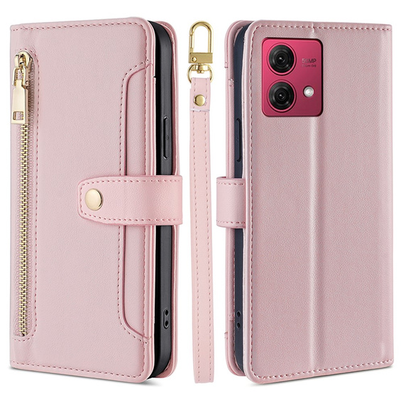 Etui z klapką do Motorola Moto G84 5G, Wallet Zipper Pocket, różowe