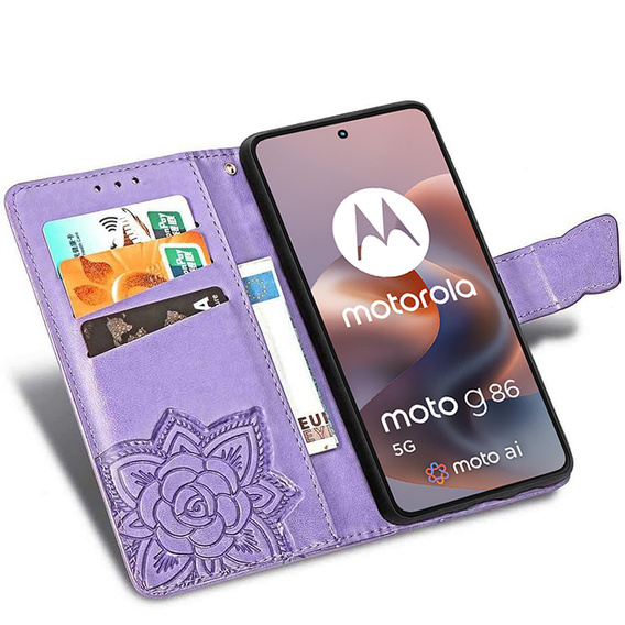 Etui z klapką do Motorola Moto G86 Power 5G, Butterfly, fioletowe