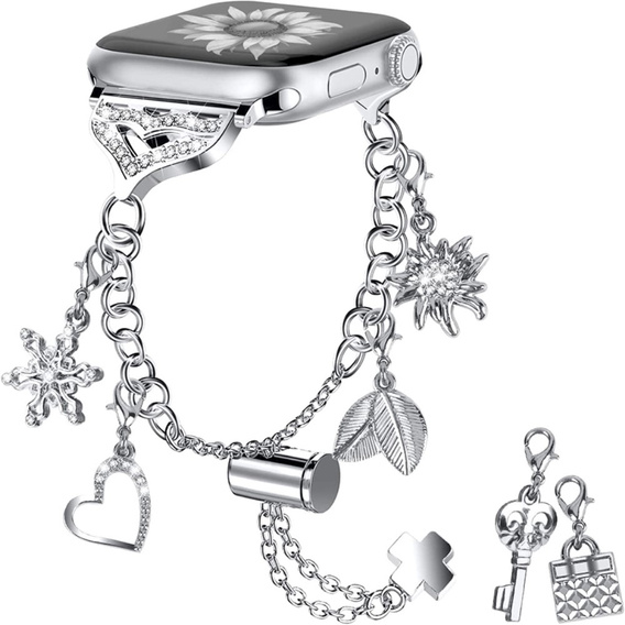 Kobieca bransoleta do Apple Watch 1/2/3/4/5/6/7/8/9/10/11/SE Ultra 1/2/3 42/44/45/46/49mm, Srebrna