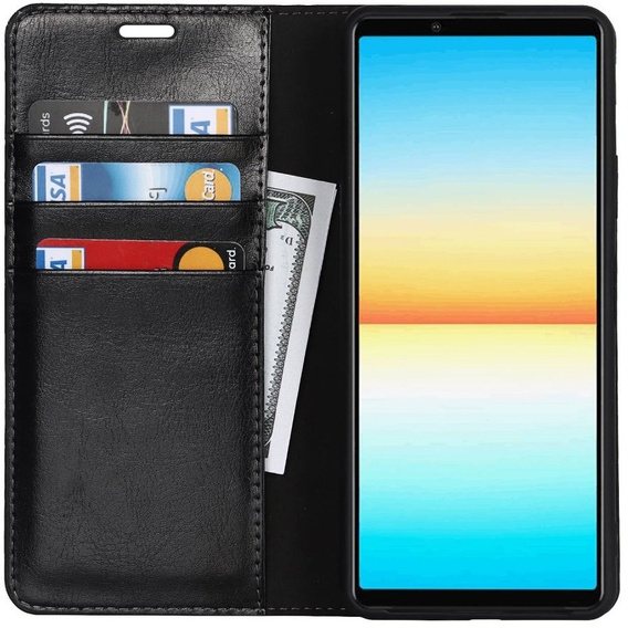 Etui z klapką do Sony Xperia 10 IV, Case Genuine Leather, czarne