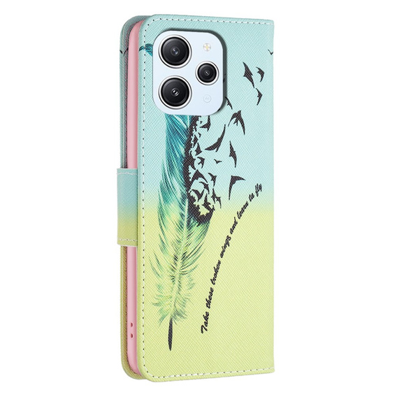 Etui z klapką do Xiaomi Redmi 12 4G, Wallet, Feather niebieskie / żółte