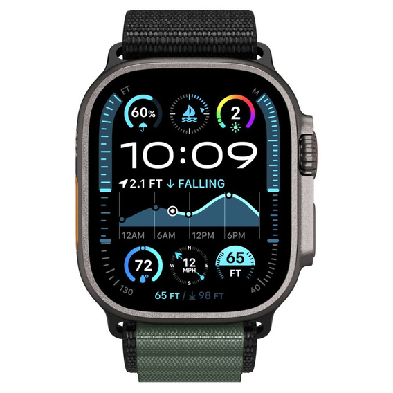 Pasek Spigen WBF1 Band do Apple Watch 1/2/3/4/5/6/7/8/9/10/11/SE/Ultra 1/2/3 42/44/45/46/49mm – Czarny / Zielony