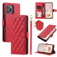 Etui z klapką do iPhone 16 Pro, Rhombus Crossbody Leather, czerwone