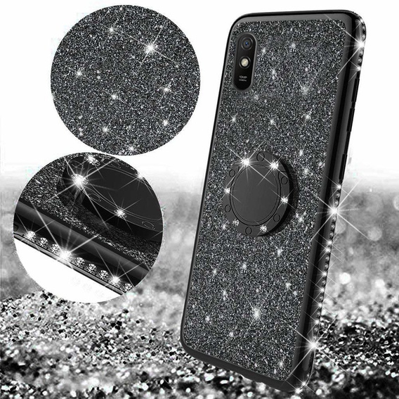 Etui do Xiaomi Redmi 9A, Bling brokat, Czarne
