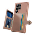 Etui do Samsung Galaxy S25 Ultra z kieszenią na karty, zapięciem na napę – różowe