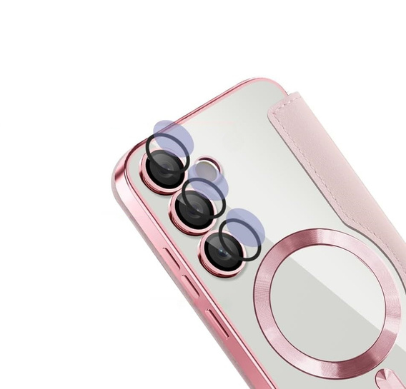 Etui z klapką do Samsung Galaxy S25 FE, RFID Wallet MagSafe z ochroną aparatu, różowe