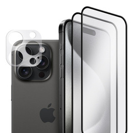 2x Szkło + szybka na aparat do iPhone 15 Pro, ERBORD Hartowane 3D