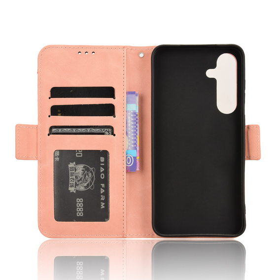 Etui z klapką do Samsung Galaxy S25 FE, Card Slot, różowe