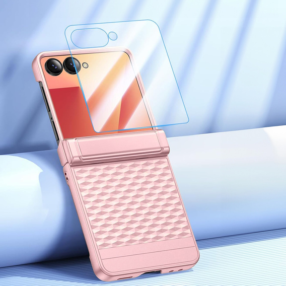 Etui do Samsung Galaxy Z Flip7 5G, PC Case, ze szkłem, różowe