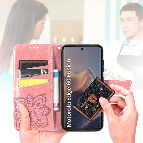 Etui z klapką do Motorola Edge 60 Fusion, Butterfly, różowe rose gold