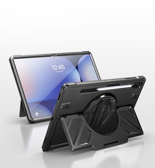 Etui Dexnor 360° do Samsung Galaxy Tab S10 Ultra / S9 Ultra / S8 Ultra, z paskiem i miejscem na rysik - czarne