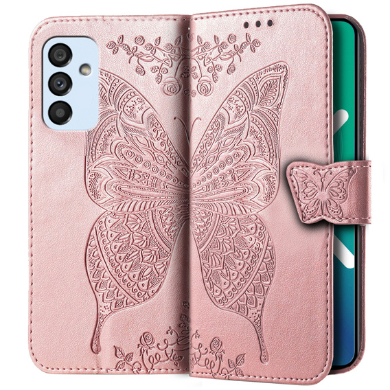 Etui z klapką do Samsung Galaxy M23 5G / M13, Butterfly, różowe rose gold