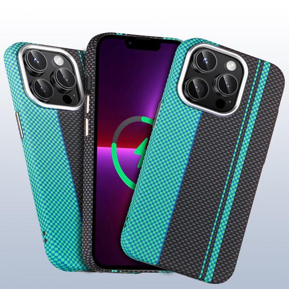 Etui do iPhone 13 Pro Max, Carbon Fiber MagSafe, czarne / niebieskie