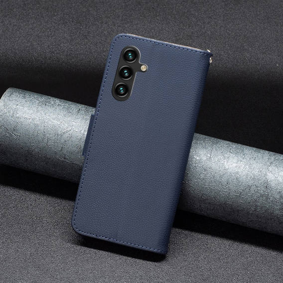 Etui z klapką do Samsung Galaxy A15, Wallet Litchi Leather, niebieskie + szkło 9H