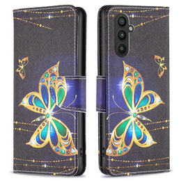Etui z klapką do Samsung Galaxy A25 5G, Butterfly, czarne + szkło 9H