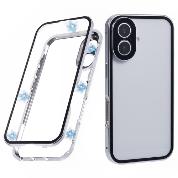 Etui do iPhone 16, Magnetic Dual Glass, srebrne