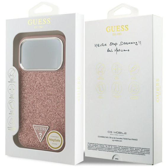 Etui GUESS do iPhone 17 Pro, Glitter Triangle Logo MagSafe, różowa