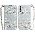 Etui z klapką do Samsung Galaxy A15 Wallet, flowers magnolia, białe + szkło 9H