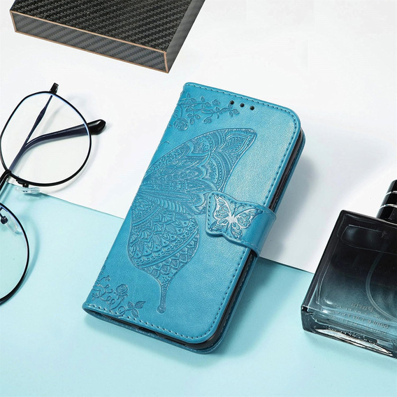 Etui z klapką do Xiaomi Poco F7 Ultra, Butterfly, niebieskie