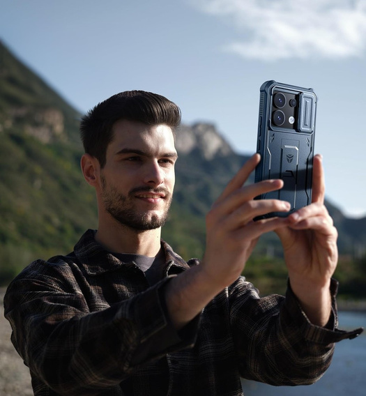 Dexnor wytrzymałe etui do Xiaomi Redmi Note 13 Pro 5G / POCO X6 5G z osłoną kamery i podstawką - niebieskie