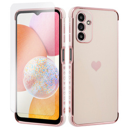 Zestaw Etui do Samsung Galaxy A13 5G, Electro heart, Różowe rose gold + Szkło