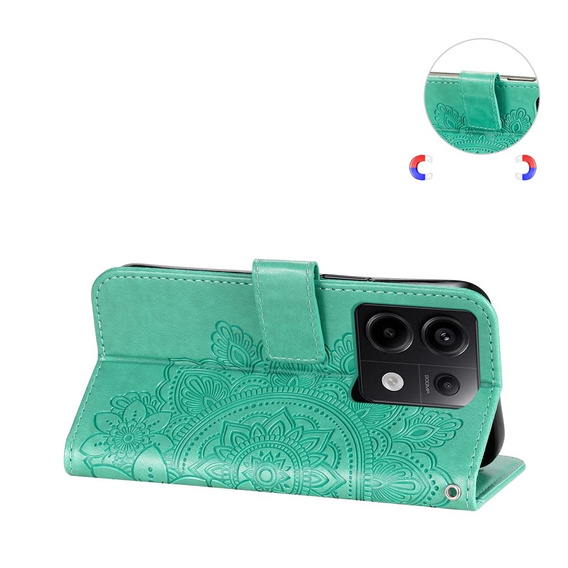 Etui z klapką do Xiaomi Redmi Note 13 Pro 5G, Mandala, zielone