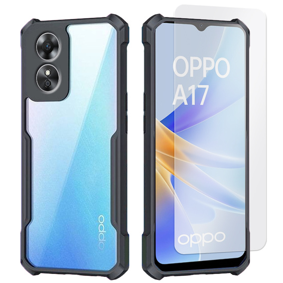 Zestaw Etui do Oppo A17, AntiDrop Hybrid przezroczyste z czarną ramką + Szkło 9H