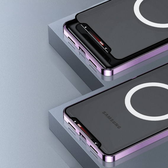 Etui z ochroną aparatu do Samsung Galaxy S23, CamShield MagSafe, przezroczyste / fioletowe