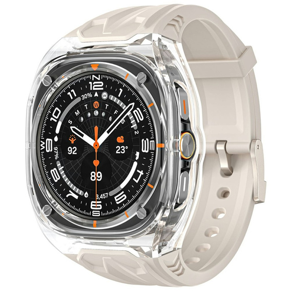 Pasek silikonowy z obudową ochronną do Samsung Galaxy Watch Ultra 47mm (2025 / 2024) – Beżowy, antywstrząsowy