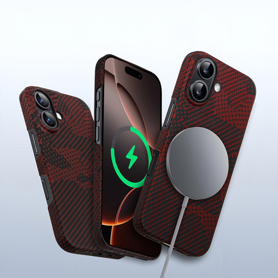 Etui do iPhone 16, Aramid Fiber MagSafe, czerwone
