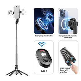 Blavec Selfie Stick Aluminium Fusion P07 Magsafe Tripod + Pilot + 2 Lampy 1,4 metra, czarny