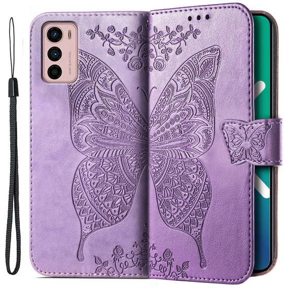 Etui z klapką do Motorola Moto G42 4G, Butterfly, fioletowe