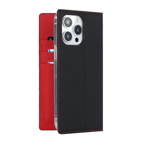 Etui z klapką do iPhone 15 Pro, Litchi Skin Grain, czarne