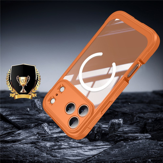 Etui do iPhone 17 Pro Max, Shockproof, ze szkłem, do MagSafe, pomarańczowe