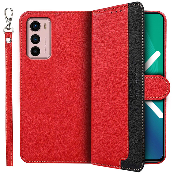 Etui z klapką do Motorola Moto G42 4G, KHAZNEH RFID, Dual Color, czerwone