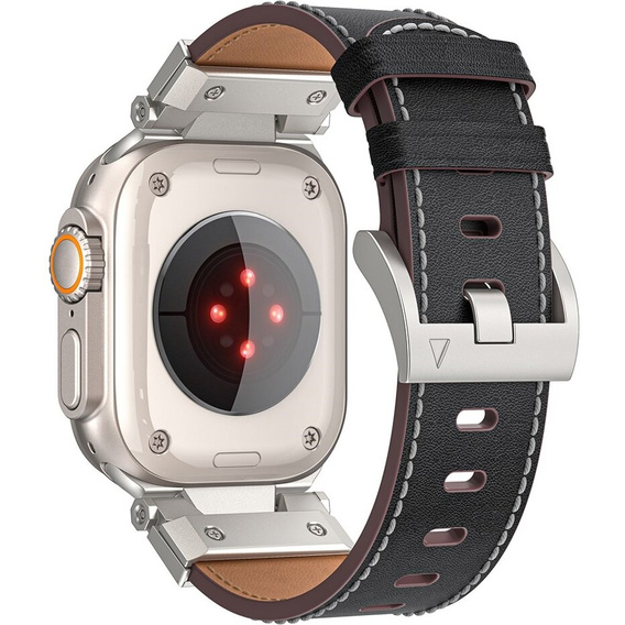 Pasek Skórzany do Apple Watch 1/2/3/4/5/6/7/8/9/10/11/SE Ultra 1/2/3 42/44/45/46/49mm, Czarny