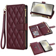 Etui z klapką do Samsung Galaxy A56 5G, Rhombus Crossbody Leather, bordowe