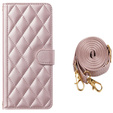 Etui z klapką do Samsung Galaxy A16 / A16 5G, Rhombus Crossbody Leather, różowe rose gold