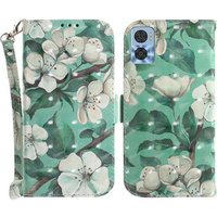 Etui z klapką do Motorola Moto E22 / E22i, Wallet, Flowers białe